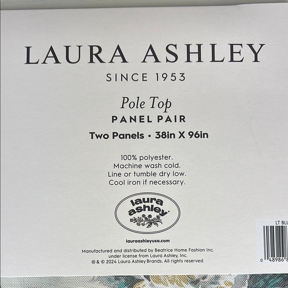 Laura Ashley Peacock Curtains 2 Panels Pole Top Floral Teal Cream 38 x 96 NEW - Picture 5 of 11